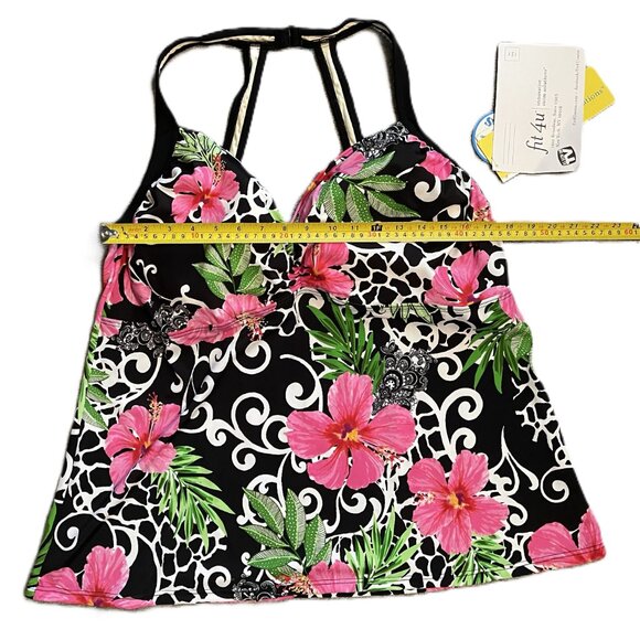 NWT FIT 4U WOMENS TANKINI Plus Sz 24W BLACK WHITE w PINK GREEN FLORAL PRINT 1143 - Picture 10 of 12